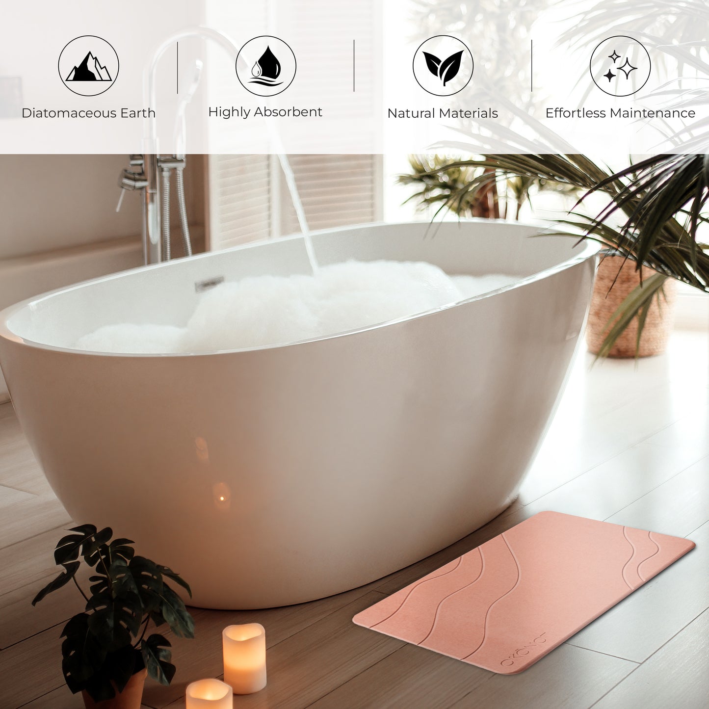 Stone Bath Mat | Luxury Carved Design | 100% Pure Diatomaceous Earth |  Aria