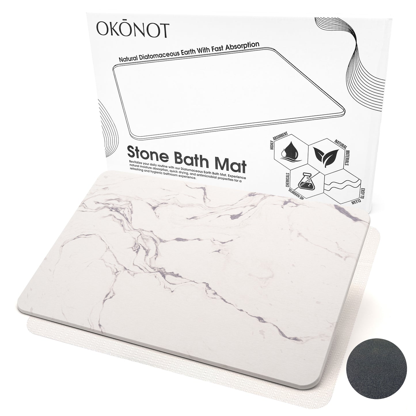 Marble Stone Bath Mat | 100% Pure Diatomaceous Earth | Calacatta Lincoln