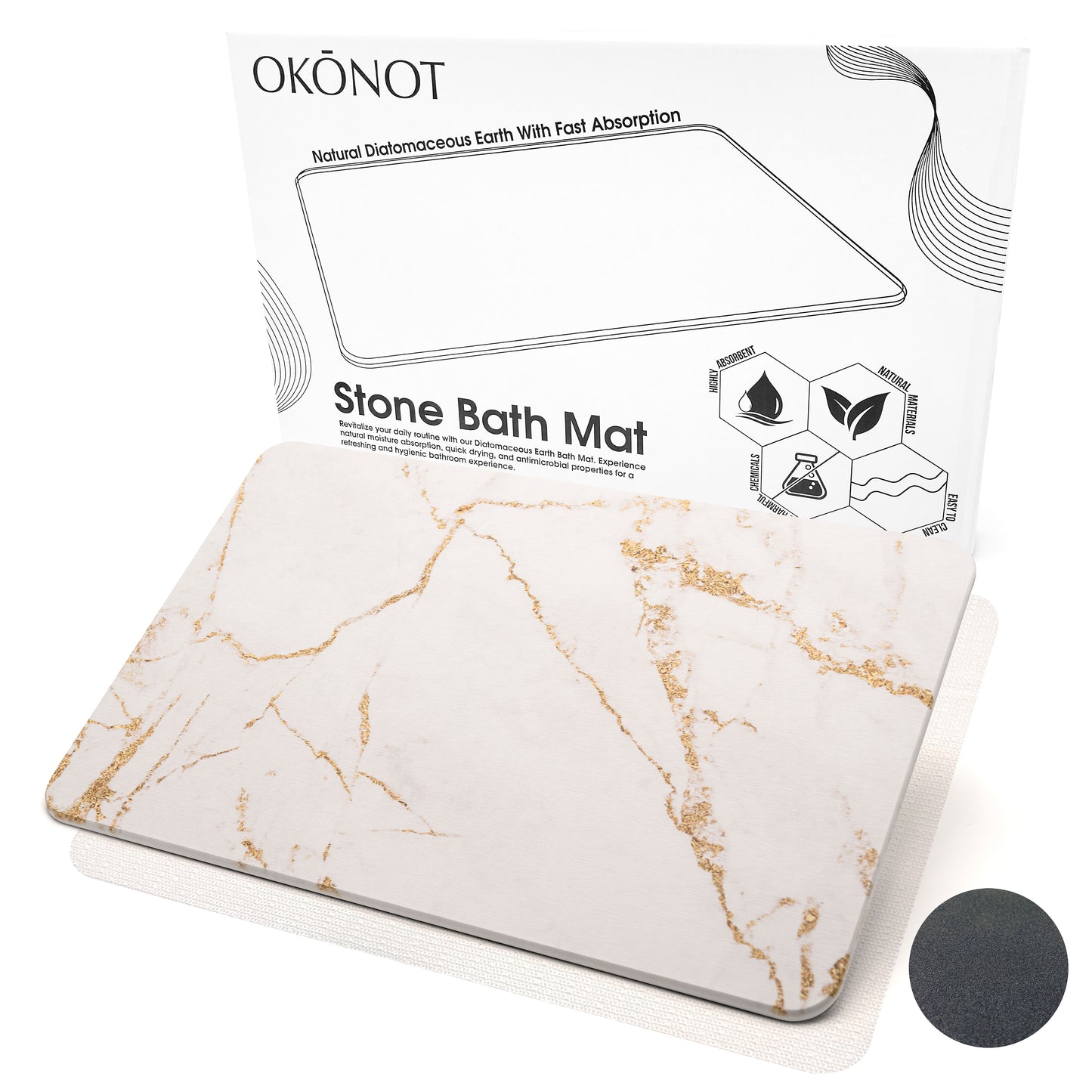 Marble Stone Bath Mat | 100% Pure Diatomaceous Earth | Gold Oro