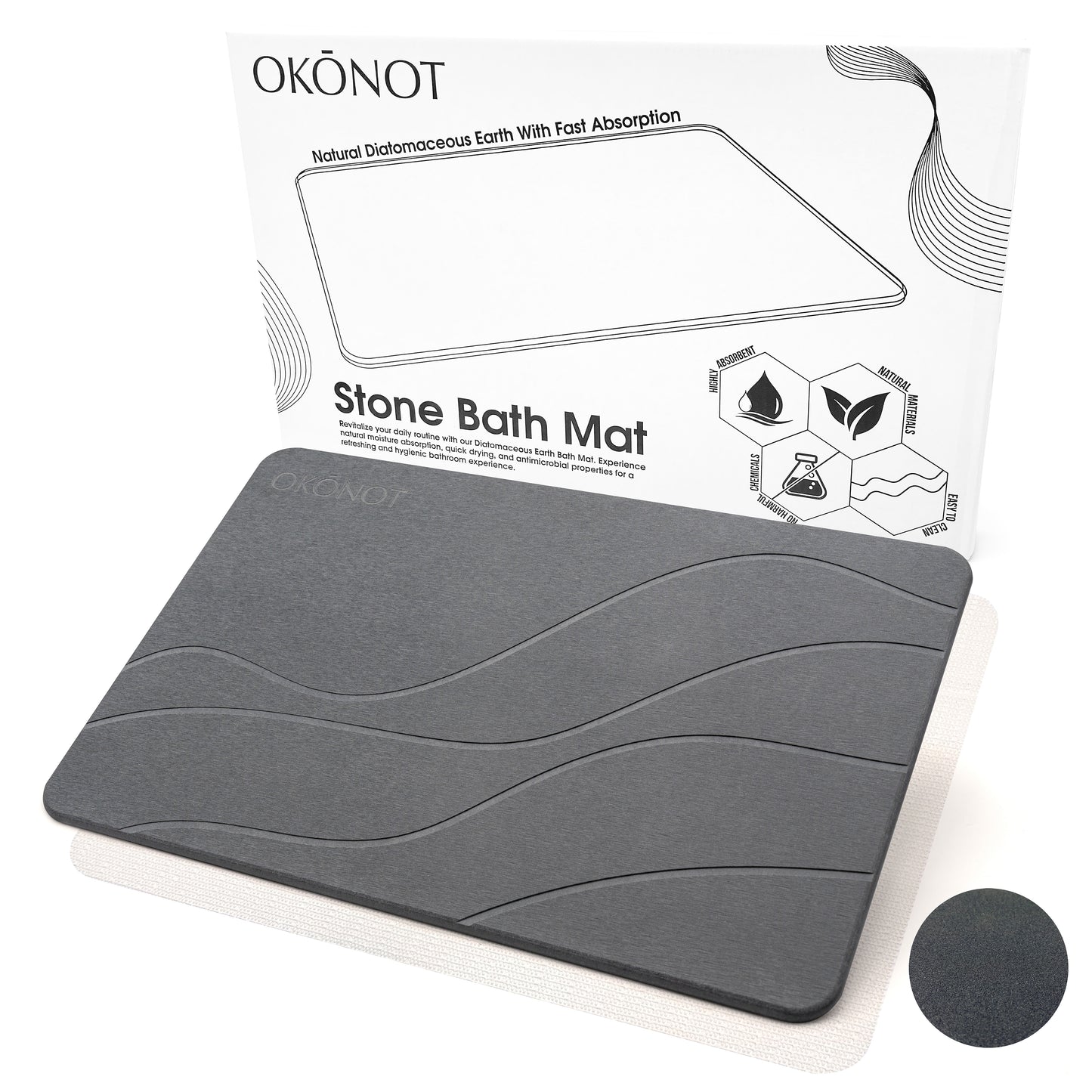 Stone Bath Mat | Luxury Carved Design | 100% Pure Diatomaceous Earth |  Fluide Onde