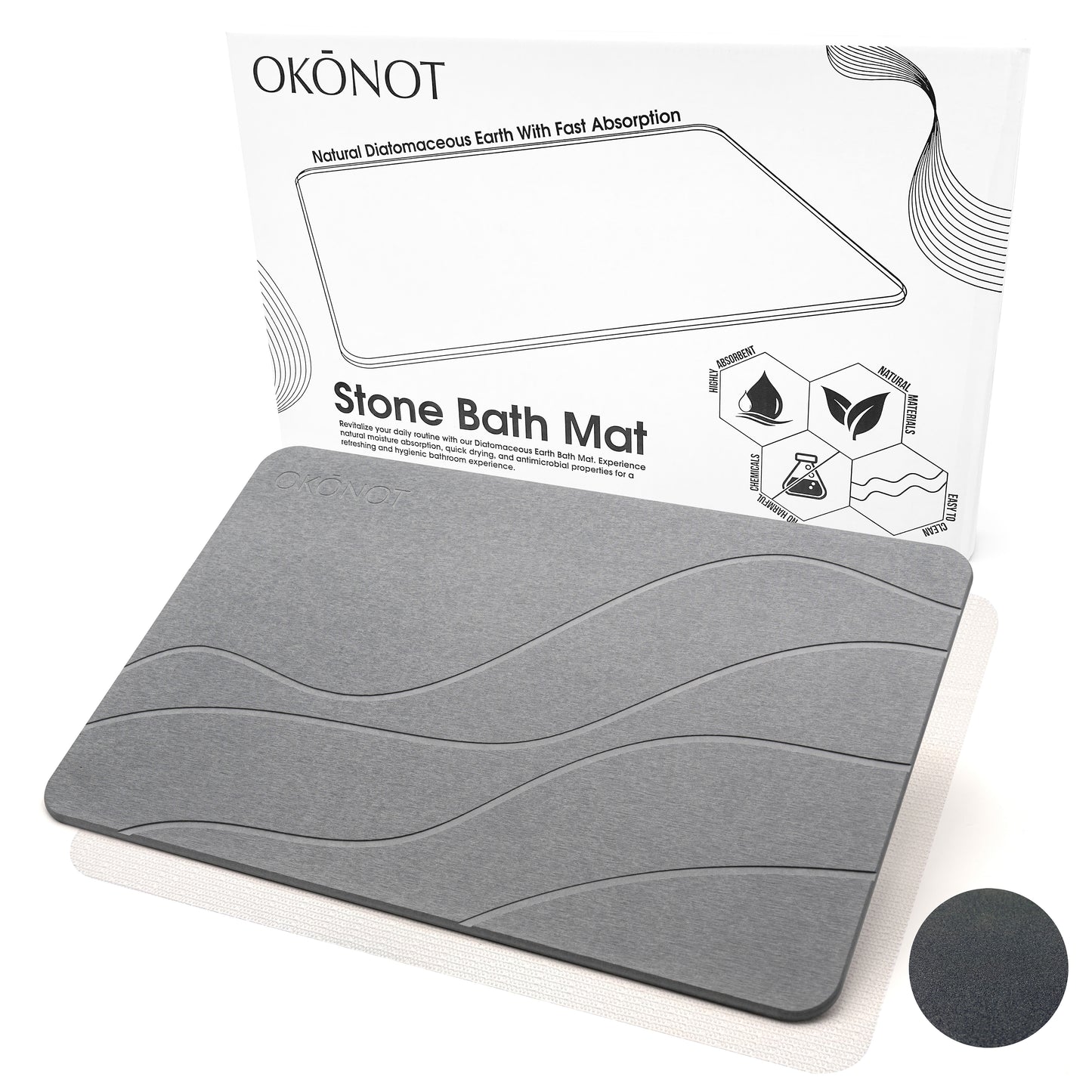 Stone Bath Mat | Luxury Carved Design | 100% Pure Diatomaceous Earth |  Fluide Onde