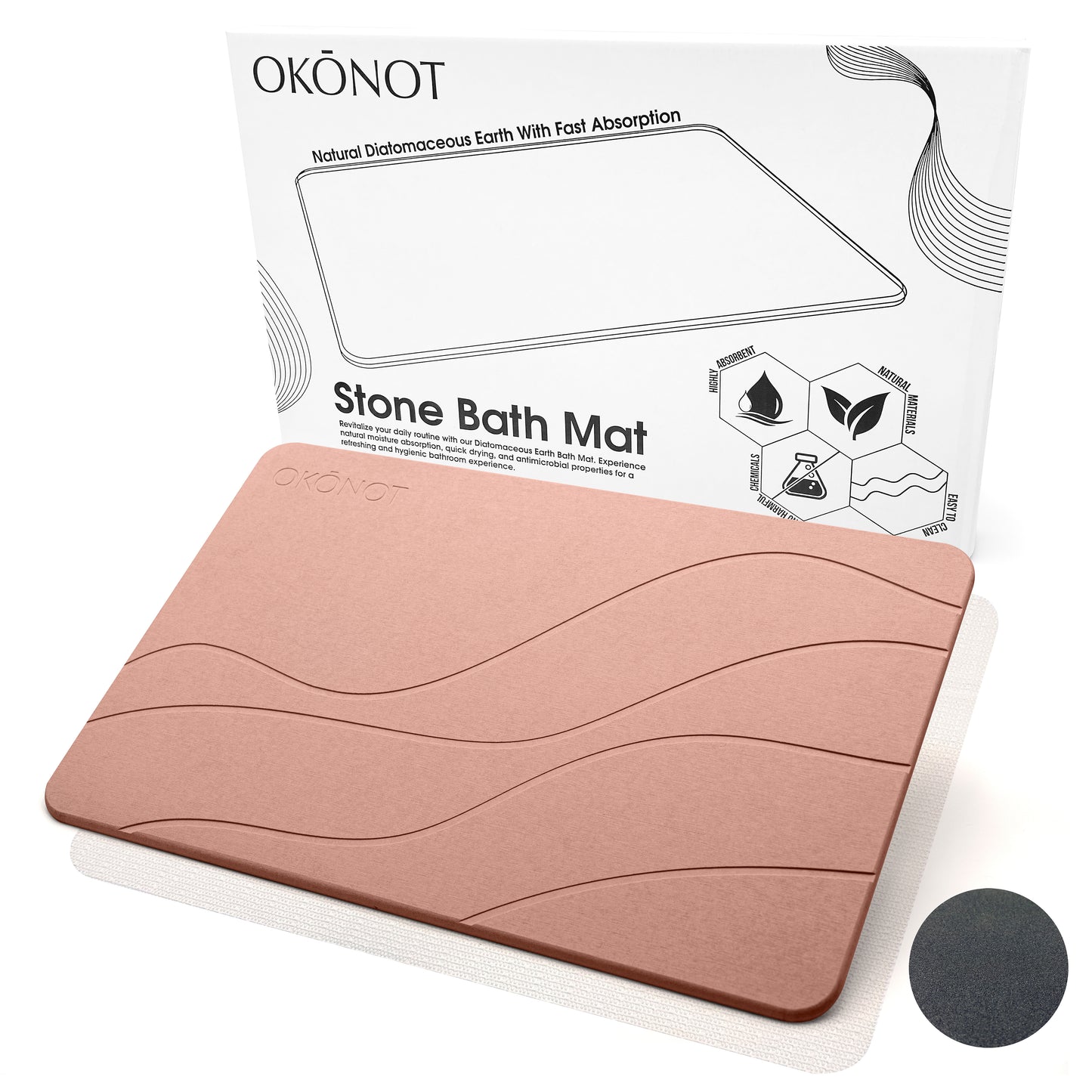 Stone Bath Mat | Luxury Carved Design | 100% Pure Diatomaceous Earth |  Fluide Onde