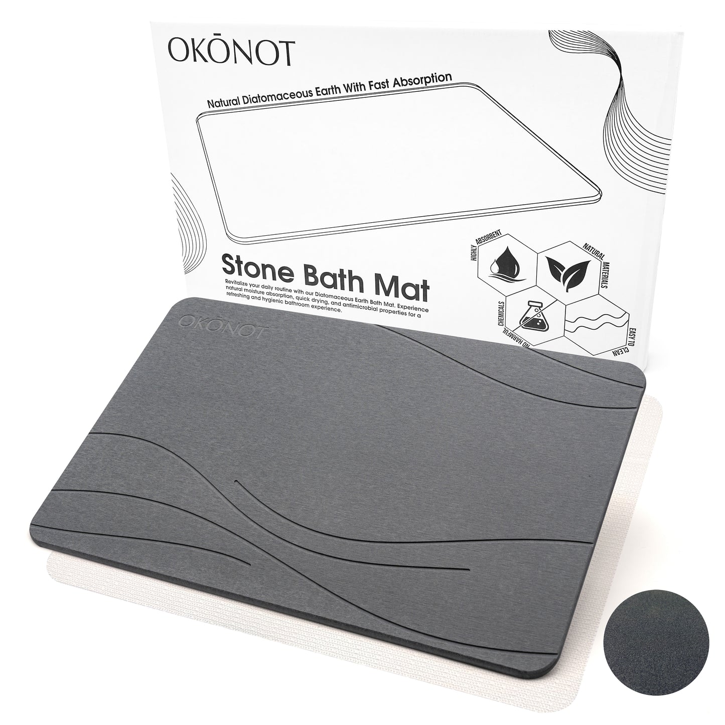 Stone Bath Mat | Luxury Carved Design | 100% Pure Diatomaceous Earth | Vento Leggero